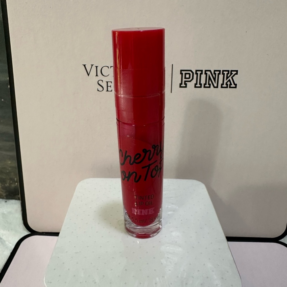 New Sealed Victorias Secret Pink Tinted Lip Oil Cherry On Top Red Lip Gloss